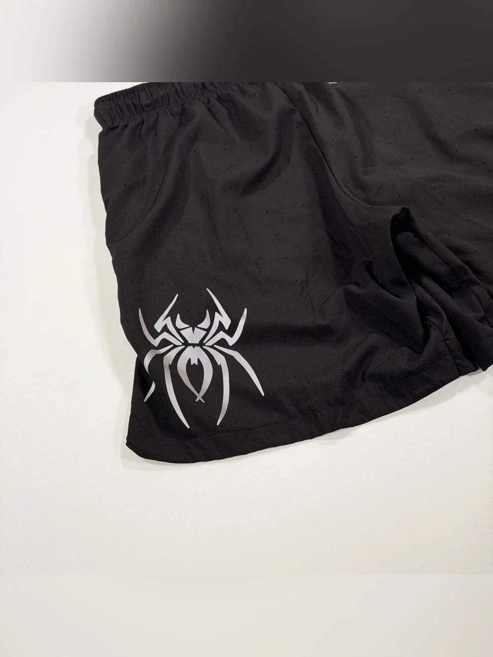 Spiderz Mens Medium Athletic Shorts Black Perforated Running Workout Gym Pockets
